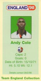 1998 BP England '98 #NNO Andy Cole Back