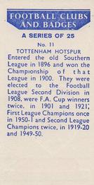 1958 Football Clubs and Badges #11 Tottenham Hotspur Back