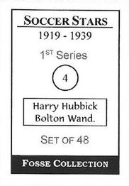 1998 Fosse Soccer Stars 1919-1939 : Series 1 #4 Harry Hubbick Back