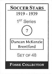 1998 Fosse Soccer Stars 1919-1939 : Series 1 #7 Duncan McKenzie Back