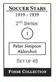 1998 Fosse Soccer Stars 1919-1939 : Series 2 #1 Peter Simpson Back