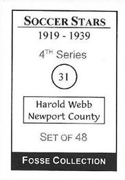 1998 Fosse Soccer Stars 1919-1939 : Series 4 #31 Harold Webb Back
