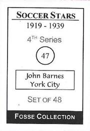 1998 Fosse Soccer Stars 1919-1939 : Series 4 #47 John Barnes Back