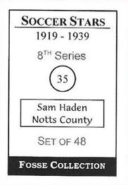 1998 Fosse Soccer Stars 1919-1939 : Series 8 #35 Sam Haden Back