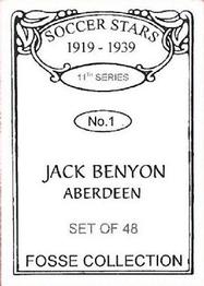 1998 Fosse Soccer Stars 1919-1939 : Series 11 #1 Jack Benyon Back