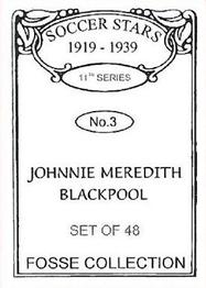 1998 Fosse Soccer Stars 1919-1939 : Series 11 #3 Johnnie Meredith Back