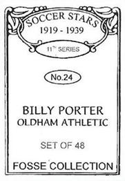 1998 Fosse Soccer Stars 1919-1939 : Series 11 #24 Billy Porter Back