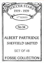 1998 Fosse Soccer Stars 1919-1939 : Series 11 #34 Albert Partridge Back