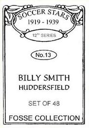 1998 Fosse Soccer Stars 1919-1939 : Series 12 #13 Billy Smith Back