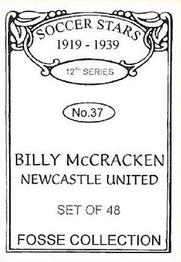 1998 Fosse Soccer Stars 1919-1939 : Series 12 #37 Billy McCracken Back