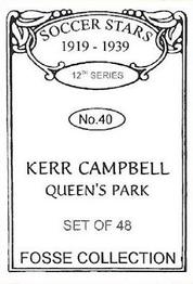1998 Fosse Soccer Stars 1919-1939 : Series 12 #40 Kerr Campbell Back