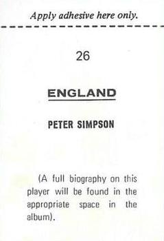 1970 FKS Publishers Mexico 70 World Cup Soccer Stars #26 Peter Simpson Back