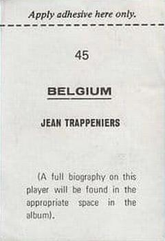 1970 FKS Publishers Mexico 70 World Cup Soccer Stars #45 Jean Trappeniers Back