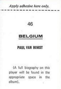 1970 FKS Publishers Mexico 70 World Cup Soccer Stars #46 Paul van Himst Back