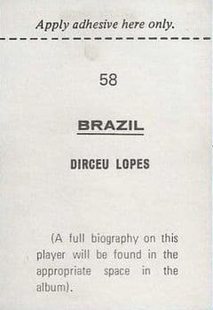 1970 FKS Publishers Mexico 70 World Cup Soccer Stars #58 Dirceu Lopes Back