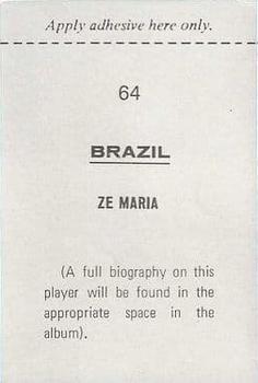 1970 FKS Publishers Mexico 70 World Cup Soccer Stars #64 Ze Maria Back