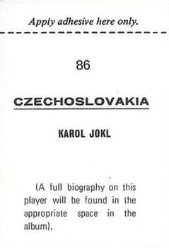 1970 FKS Publishers Mexico 70 World Cup Soccer Stars #86 Karol Jokl Back