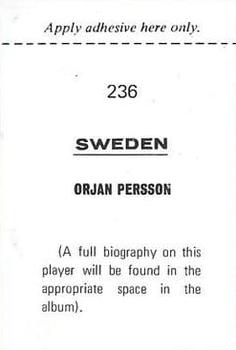 1970 FKS Publishers Mexico 70 World Cup Soccer Stars #236 Orjan Persson Back