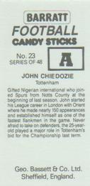 1985-86 Bassett & Co. Football Candy Sticks #23 John Chiedozie Back
