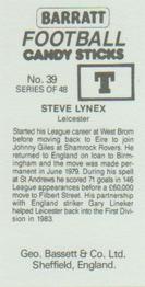 1985-86 Bassett & Co. Football Candy Sticks #39 Steve Lynex Back