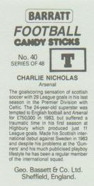 1985-86 Bassett & Co. Football Candy Sticks #40 Charlie Nicholas Back