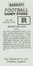 1985-86 Bassett & Co. Football Candy Sticks #43 Murdo MacLeod Back