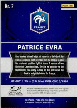 2016 Panini Prizm UEFA Euro #2 Patrice Evra Back
