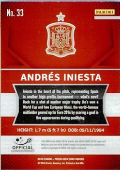 2016 Panini Prizm UEFA Euro #33 Andres Iniesta Back