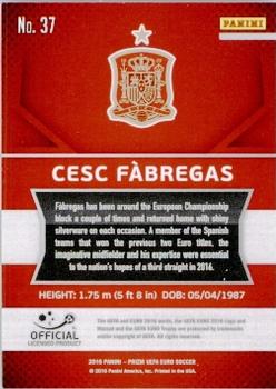 2016 Panini Prizm UEFA Euro #37 Cesc Fabregas Back