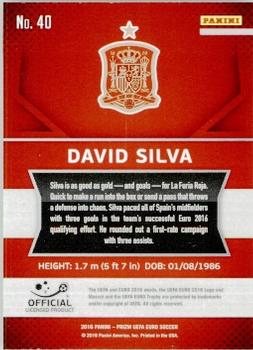 2016 Panini Prizm UEFA Euro #40 David Silva Back