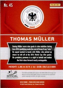 2016 Panini Prizm UEFA Euro #45 Thomas Muller Back