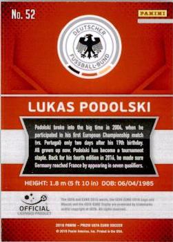 2016 Panini Prizm UEFA Euro #52 Lukas Podolski Back