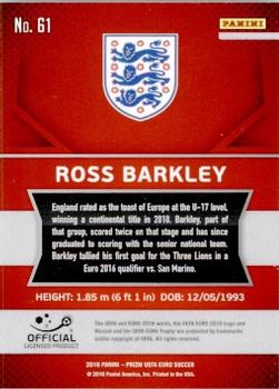 2016 Panini Prizm UEFA Euro #61 Ross Barkley Back