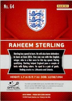 2016 Panini Prizm UEFA Euro #64 Raheem Sterling Back