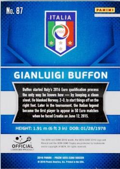 2016 Panini Prizm UEFA Euro #87 Gianluigi Buffon Back