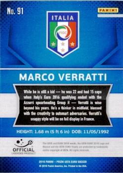 2016 Panini Prizm UEFA Euro #91 Marco Verratti Back