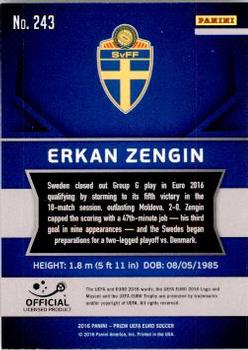 2016 Panini Prizm UEFA Euro #243 Erkan Zengin Back