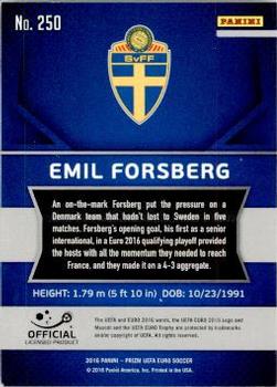 2016 Panini Prizm UEFA Euro #250 Emil Forsberg Back