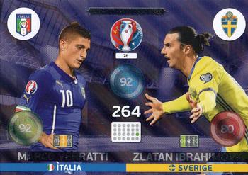2016 Panini Adrenalyn XL UEFA Euro #26 Marco Verratti / Zlatan Ibrahimovic Front