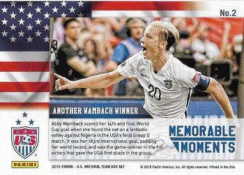2015 Panini U.S. National Team - Memorable Moments #2 Another Wambach Winner Back