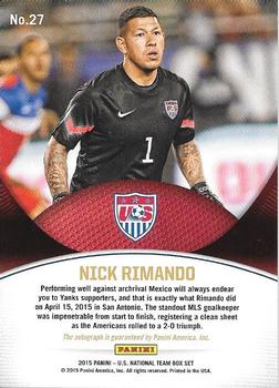 2015 Panini U.S. National Team - USA Signatures #27 Nick Rimando Back
