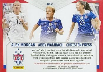 2015 Panini U.S. National Team - USA Triple Memorabilia Prime #2 Christen Press / Abby Wambach / Alex Morgan Back