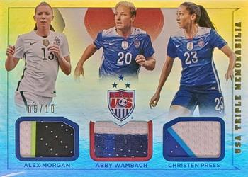 2015 Panini U.S. National Team - USA Triple Memorabilia Prime #2 Christen Press / Abby Wambach / Alex Morgan Front