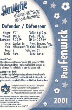 2001 Sunlight Soccer Canada #NNO Paul Fenwick Back