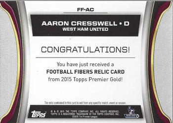 2015 Topps Premier Gold - Football Fibers Relics #FF-AC Aaron Cresswell Back