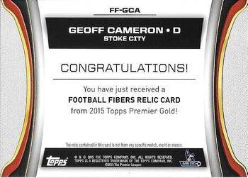 2015 Topps Premier Gold - Football Fibers Relics Jumbo Orange #FF-GCA Geoff Cameron Back