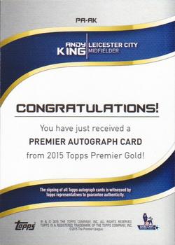 2015 Topps Premier Gold - Premier Autographs Purple #PA-AK Andy King Back