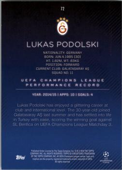 2015-16 Topps UEFA Champions League Showcase - Champions #72 Lukas Podolski Back