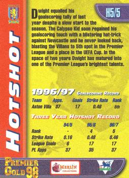 1997-98 Merlin Premier Gold - Hot Shots #H5 Dwight Yorke Back