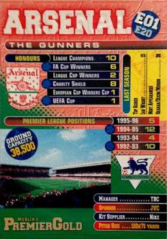 1996-97 Merlin's Premier Gold - Embossed Club Card #E1 Arsenal Back